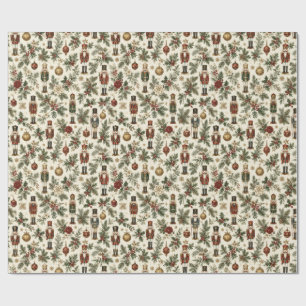 Papier Cadeau Soldat Casse-Noisette de Noël Vintage Floral