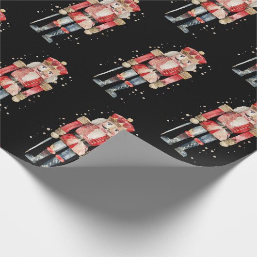 Papier Cadeau Soldat Casse-Noisette Neige Uniforme rouge en noir (Coin)