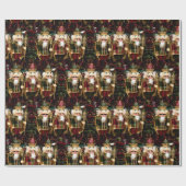 Papier Cadeau Soldats Casse-Noisette Dorés de Noël (Plat)