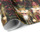 Papier Cadeau Soldats Casse-Noisette Dorés de Noël (Coin rond)