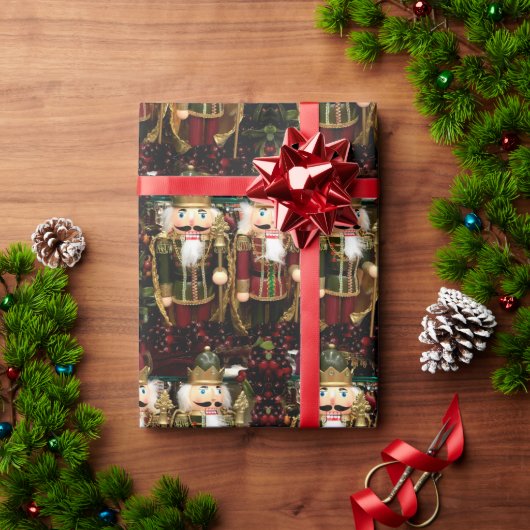 Papier Cadeau Soldats de Noisettes Vert Or Noël (Cadeau de vacances)