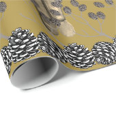 Papier Cadeau Soldats des cétacés Gold Sepia Pinecones (Coin rond)