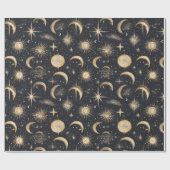 Papier Cadeau Soleil céleste et étoiles Ciel nocturne (Plat)
