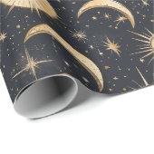 Papier Cadeau Soleil céleste et étoiles Ciel nocturne (Coin rond)