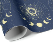 Papier Cadeau Soleil Céleste Phases de Lune Zodiaque (Coin rond)