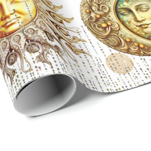 Papier Cadeau Soleil cosmique et or lune (Coin rond)