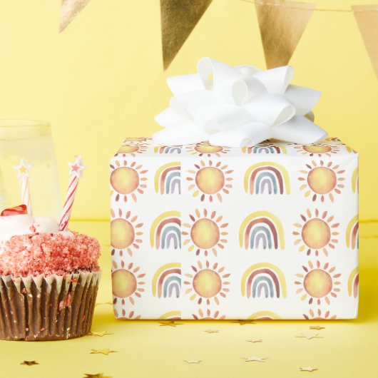 Papier Cadeau Soleil et arc-en-ciel motifs (Fête d'anniversaire)