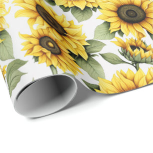 Papier Cadeau Soleil Jaune de Tournesols de Campagne