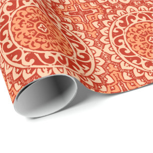 Papier Cadeau Soleil Sud-Ouest Mandala Batik, Coral Orange