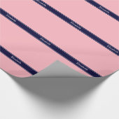Papier Cadeau Solid Pink, Navy Blue Ribbon Nom Monogram (Coin)