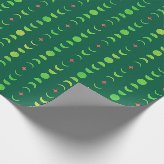 Papier Cadeau Solstice d'hiver Yule Wicca Moon Phases Rouge Vert (Coin)