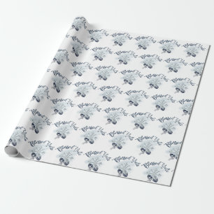 Papier Cadeau Solstice hiver Flocon de neige Yule Marine & Blanc