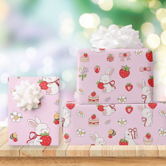 Papier Cadeau Some Bunny Anniversaire Rose
