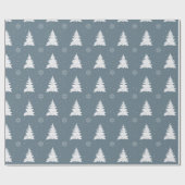 Papier Cadeau Sophistiqué Bleu & Blanc Arbres de Noël Motif (Plat)