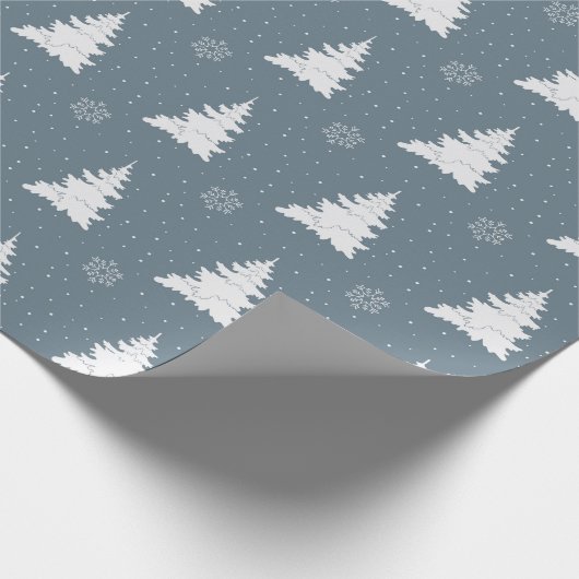 Papier Cadeau Sophistiqué Bleu & Blanc Arbres de Noël Motif (Coin)