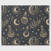 Papier Cadeau Sorcelerie céleste - Lune dorée, flacons de potion (Plat)