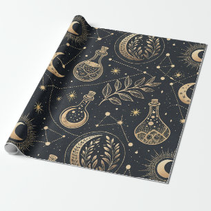 Papier Cadeau Sorcelerie céleste - Lune dorée, flacons de potion
