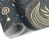 Papier Cadeau Sorcellerie Céleste Mystique - Botanique Or (Coin rond)