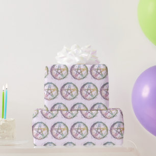 Papier cadeau sorcellerie pentagramme pastel viole