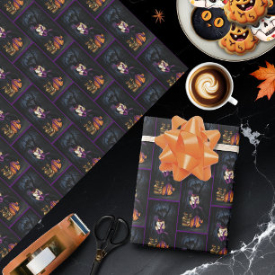 Papier Cadeau Sorcière Blonde Enjouée Citrouille Fantaisie Viole