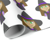 Papier Cadeau sorcière chibi (Coin rond)