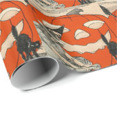 Papier Cadeau Sorcière Citrouille Chat Noir (Coin rond)