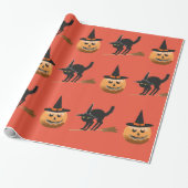 Papier Cadeau sorcière citrouille, chatte noire sorcière hallowe (Déroulé)