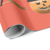Papier Cadeau sorcière citrouille, chatte noire sorcière hallowe (Coin rond)