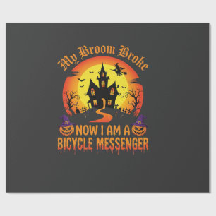 Papier Cadeau Sorcière de messager de vélo de Halloween Broom a