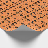 Papier Cadeau Sorcière Éffrayante orange d'Halloween (Coin)