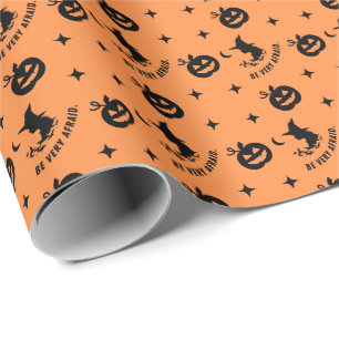 Papier Cadeau Sorcière Éffrayante orange d'Halloween