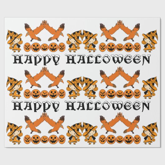 Papier Cadeau Sorcière errante Éffrayant Jack O Lanterns Hallowe (Plat)