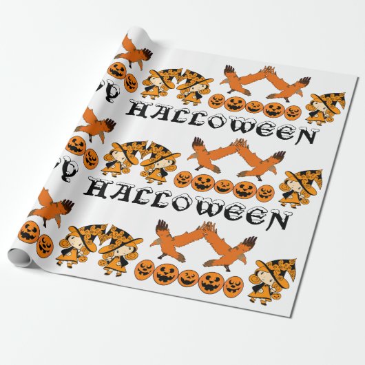 Papier Cadeau Sorcière errante Éffrayant Jack O Lanterns Hallowe (Déroulé)