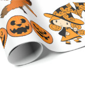 Papier Cadeau Sorcière errante Éffrayant Jack O Lanterns Hallowe (Coin rond)