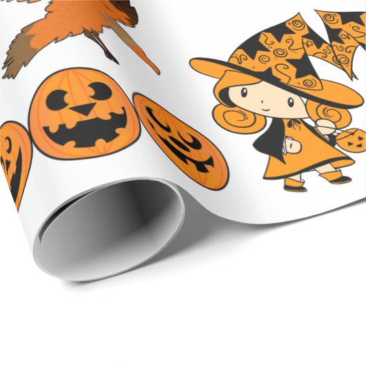 Papier Cadeau Sorcière errante Éffrayant Jack O Lanterns Hallowe (Coin rond)