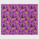 Papier Cadeau Sorcière et Motif Citrouille violet Halloween (Plat)