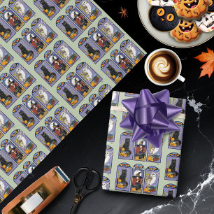 Papier Cadeau Sorcière gothique chat noir hibou Halloween Art no