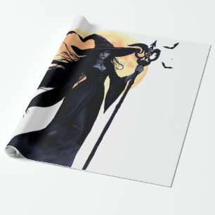 Papier Cadeau Sorcière mystique sous une Pleine lune