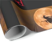 Papier Cadeau Sorcière noire Orange Éffrayant Halloween (Coin rond)