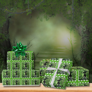 Papier Cadeau Sorcière peinte méchamment bien en vert Gingham ca