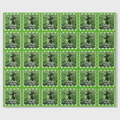 Papier Cadeau Sorcière peinte méchamment bien en vert Gingham ca (Plat)