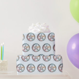 Papier Cadeau Sorcière Pentagramme Bleu Lumière Halloween Bleu C