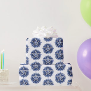 Papier cadeau sorcière pentagramme floral bleu Hal