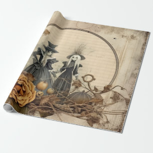 Papier Cadeau Sorcières gothiques vintage Parchemin d'automne