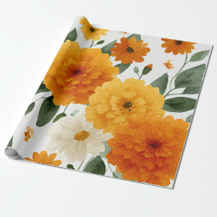 Papier Cadeau Soucis orange aquarelle botanique automne floral