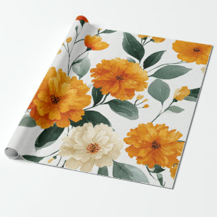 Papier Cadeau Soucis orange botanique floral aquarelle automne