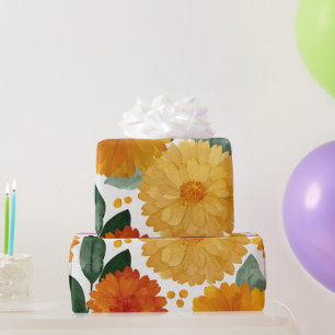 Papier Cadeau Soude de Tagète Botanique Floral Aquarelle Automne
