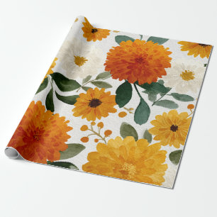 Papier Cadeau Soude de Tagète Botanique Floral Aquarelle Automne