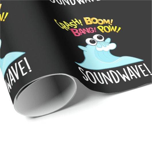 Papier Cadeau Sound Wave Funny Ocean Pun Dark BG (Coin rond)