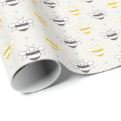 Papier Cadeau Souriant Bumble Bees Ivory White (Coin rond)